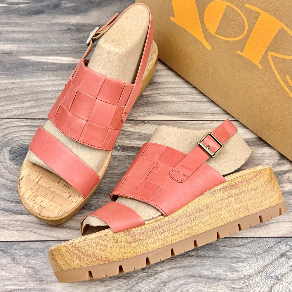 NIB Korks by Kork Ease 9M Fraya Leather Slingback Platform Wedge Sandal Red
